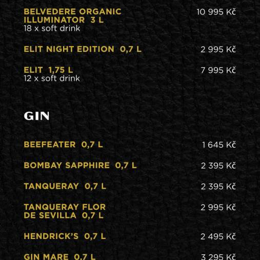 Bottle service: vodka, gin, tequila