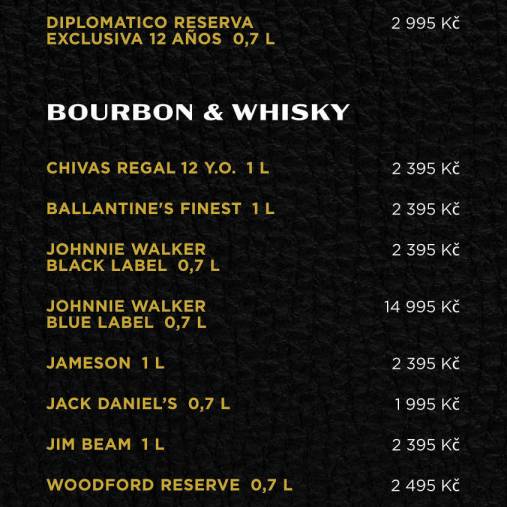 Bottle service: rum, bourbon & whisky, liquers