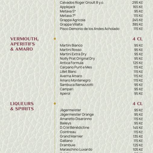 Brandy, vermouths, liquers