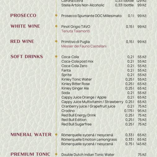 Beer, Priosecco, soft